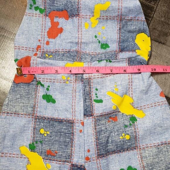 VTG Patchwork Denim Paint Splatter Print Pinafore Romper, size 10 - Picture 4 of 6